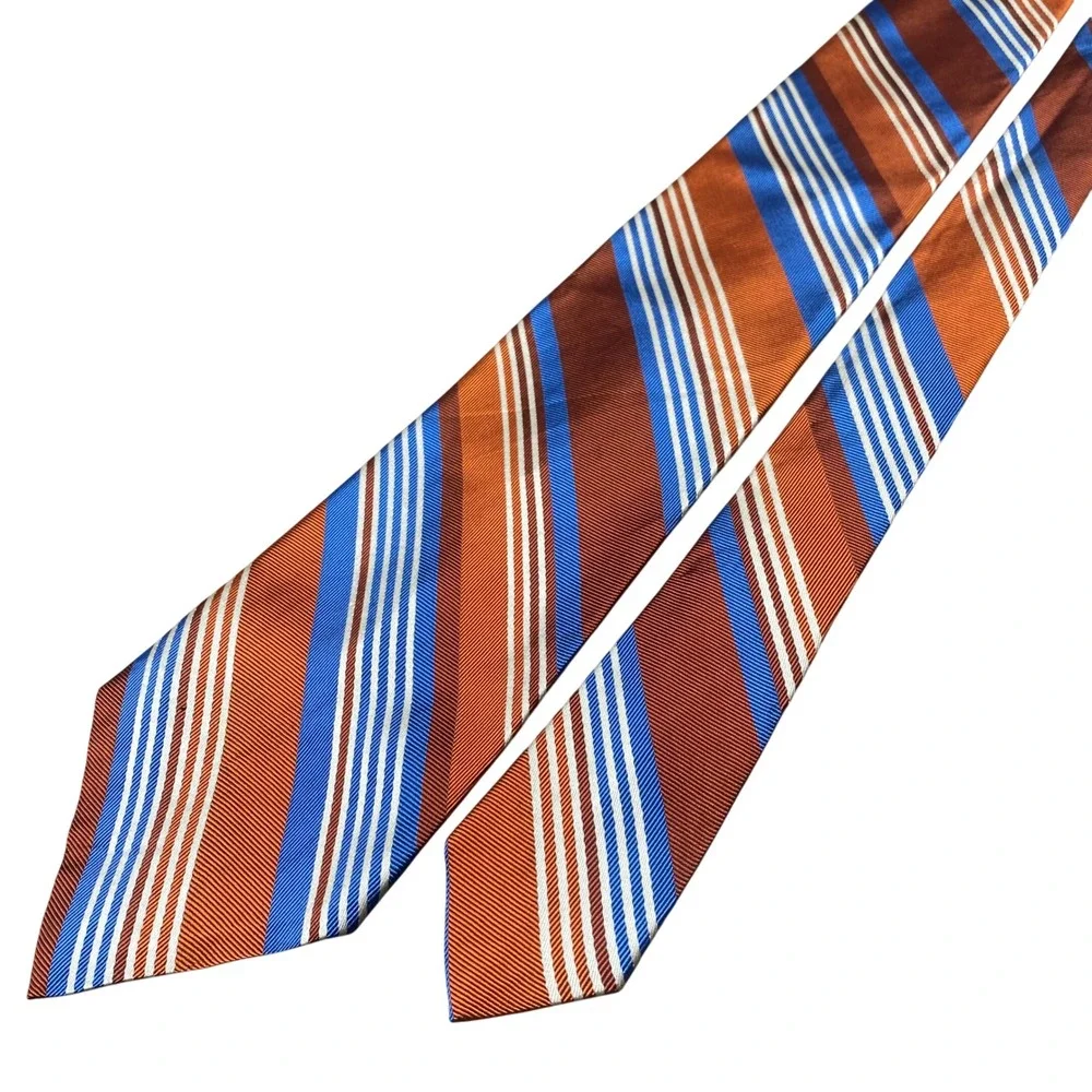 Vintage 1970s Yves Saint Laurent YSL Silk Tie Mens Orange Blue Striped USA NEW